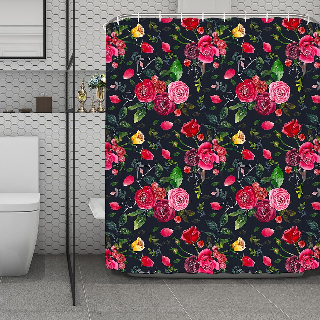 Roses Floral Flower Pattern Print Polyester Shower Curtain