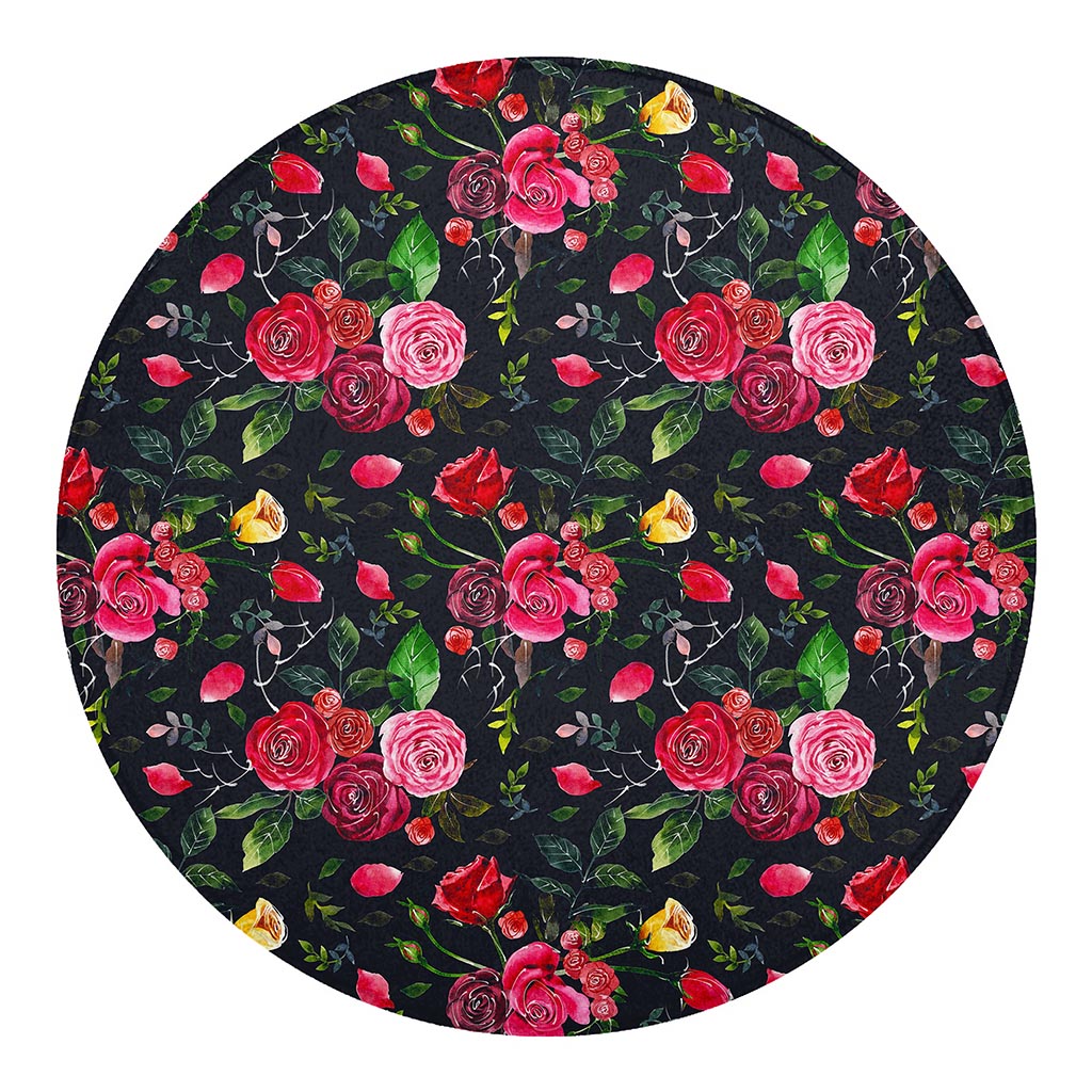 Roses Floral Flower Pattern Print Round Blanket