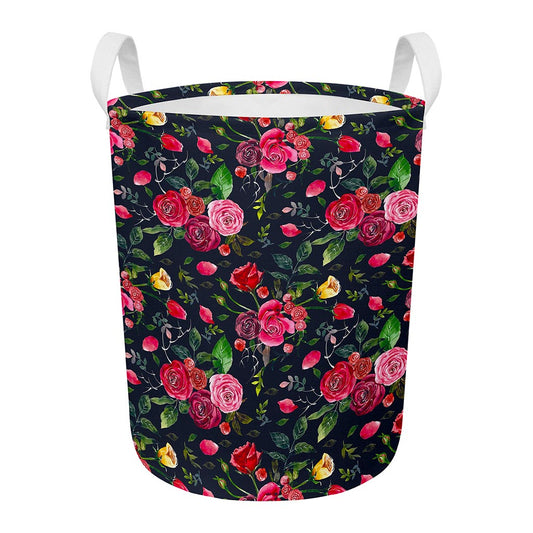 Roses Floral Flower Pattern Print Round Laundry Basket
