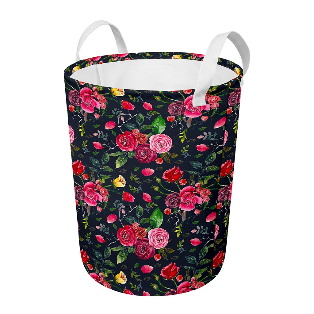 Roses Floral Flower Pattern Print Round Laundry Basket