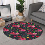 Roses Floral Flower Pattern Print Round Rug