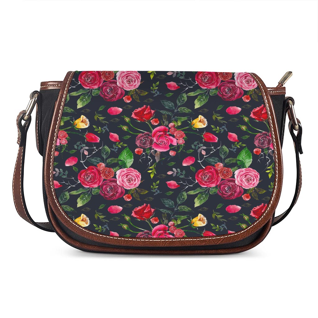 Roses Floral Flower Pattern Print Saddle Bag