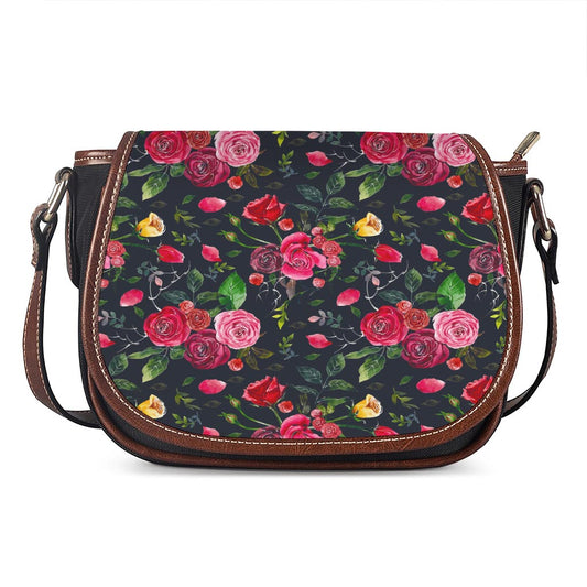 Roses Floral Flower Pattern Print Saddle Bag