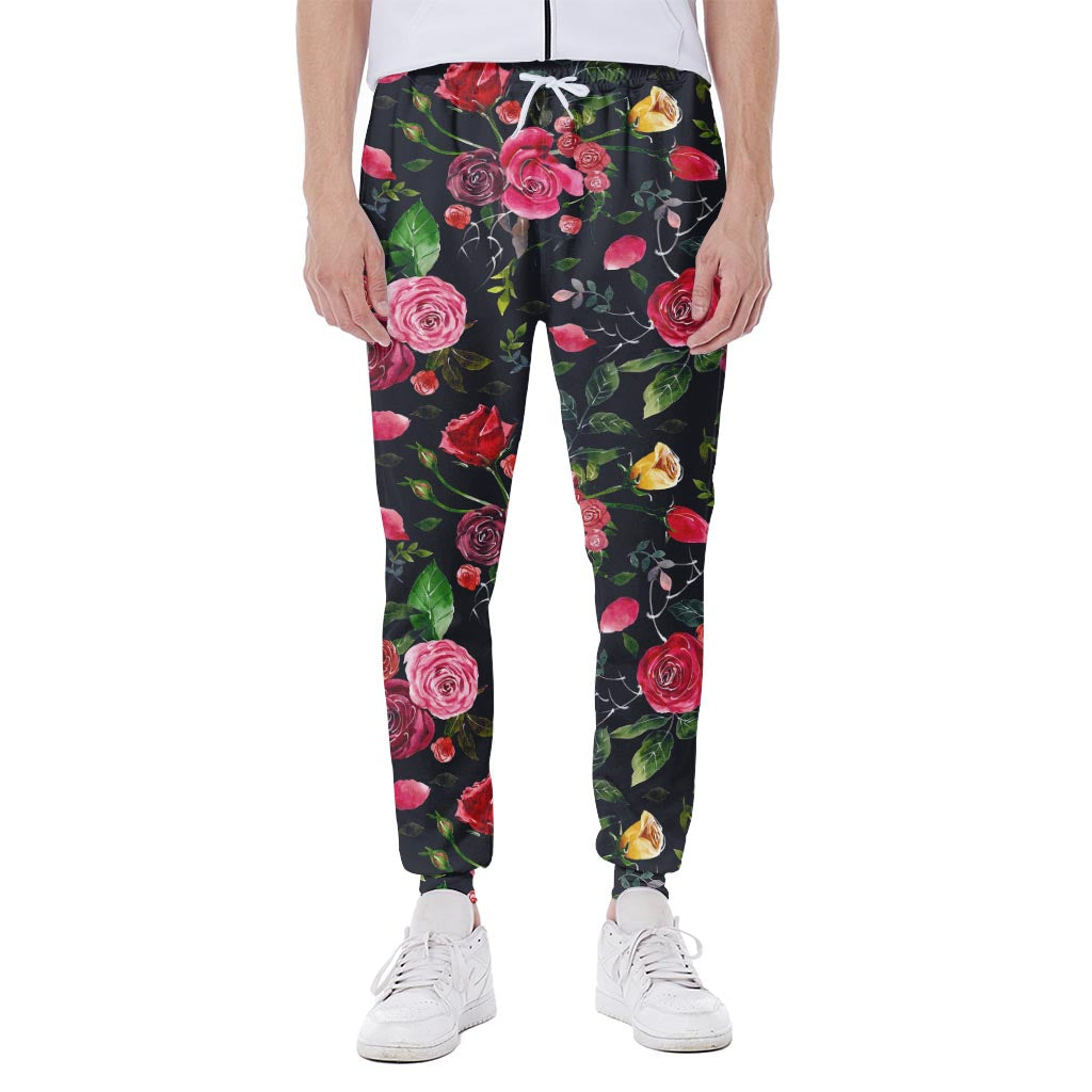 Roses Floral Flower Pattern Print Scuba Joggers