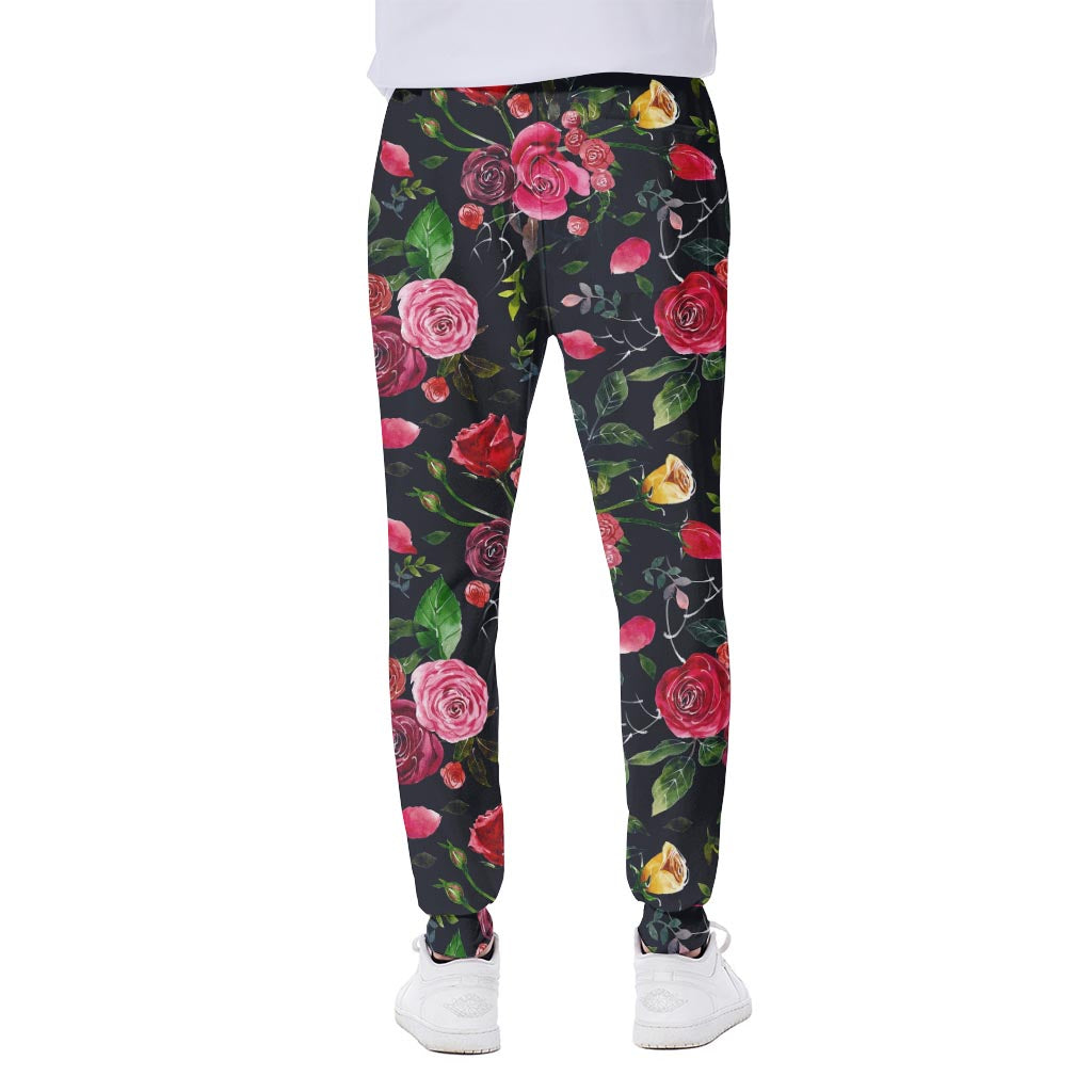 Roses Floral Flower Pattern Print Scuba Joggers