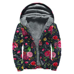 Roses Floral Flower Pattern Print Sherpa Lined Zip Up Hoodie