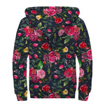 Roses Floral Flower Pattern Print Sherpa Lined Zip Up Hoodie