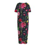 Roses Floral Flower Pattern Print Short Sleeve Long Nightdress