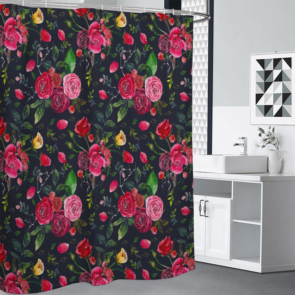 Roses Floral Flower Pattern Print Shower Curtain