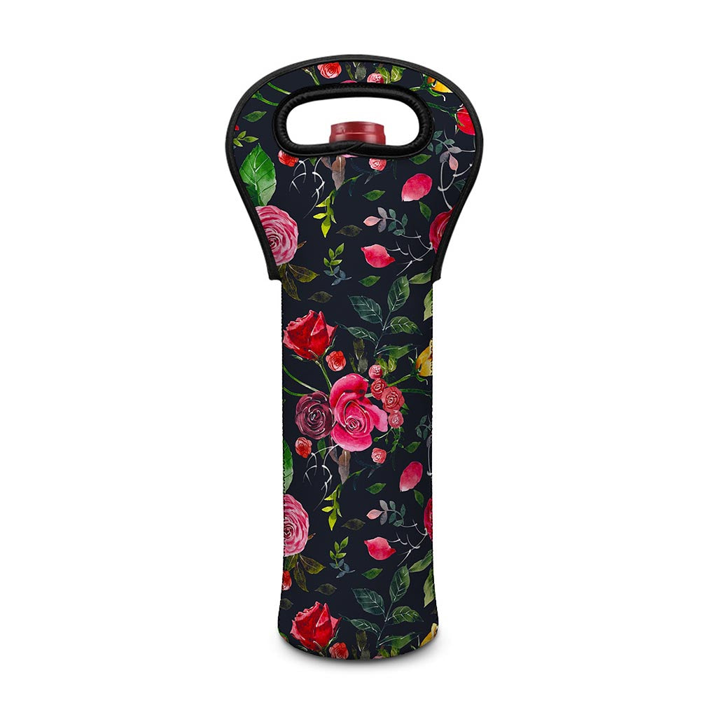 Roses Floral Flower Pattern Print Single Neoprene Wine Tote