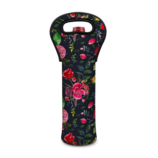 Roses Floral Flower Pattern Print Single Neoprene Wine Tote