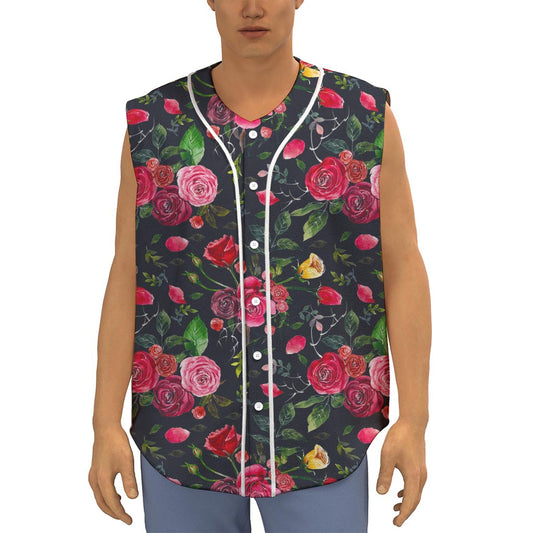 Roses Floral Flower Pattern Print Sleeveless Baseball Jersey