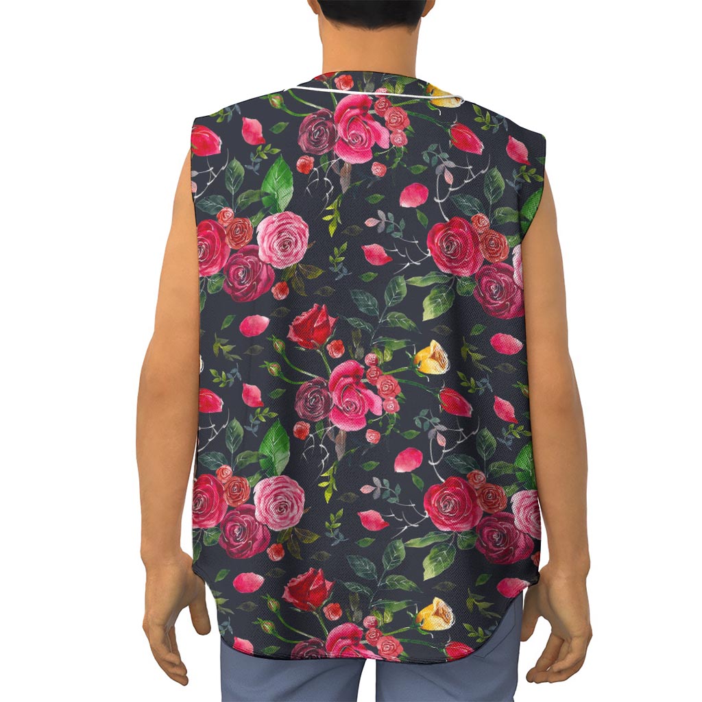 Roses Floral Flower Pattern Print Sleeveless Baseball Jersey