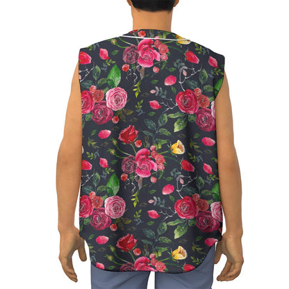 Roses Floral Flower Pattern Print Sleeveless Baseball Jersey