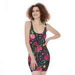 Roses Floral Flower Pattern Print Sleeveless Bodycon Dress