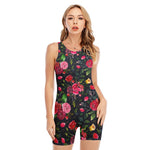 Roses Floral Flower Pattern Print Sleeveless One Piece Swimsuit