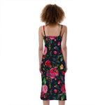 Roses Floral Flower Pattern Print Slim Fit Midi Cami Dress