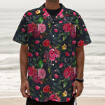 Roses Floral Flower Pattern Print Textured Short Sleeve Shirt