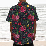 Roses Floral Flower Pattern Print Textured Short Sleeve Shirt