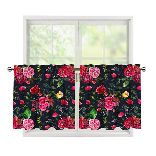 Roses Floral Flower Pattern Print Tier Curtains