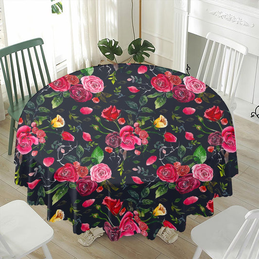 Roses Floral Flower Pattern Print Waterproof Round Tablecloth