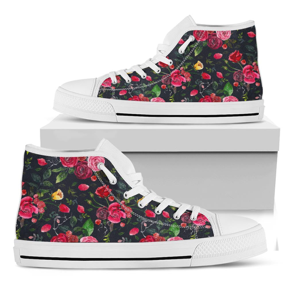 Roses Floral Flower Pattern Print White High Top Sneakers