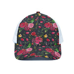 Roses Floral Flower Pattern Print White Mesh Trucker Cap