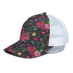 Roses Floral Flower Pattern Print White Mesh Trucker Cap
