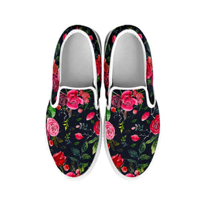 Roses Floral Flower Pattern Print White Slip On Sneakers