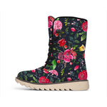 Roses Floral Flower Pattern Print Winter Boots