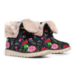 Roses Floral Flower Pattern Print Winter Boots