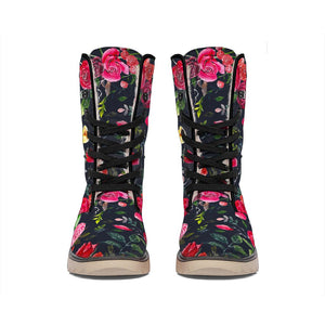 Roses Floral Flower Pattern Print Winter Boots