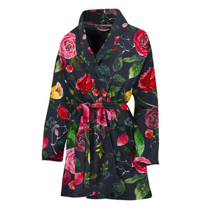 Roses Floral Flower Pattern Print Women's Bathrobe