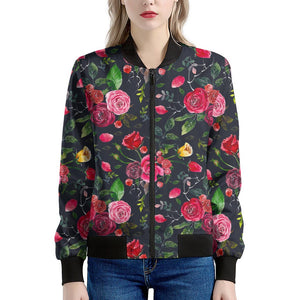 Roses Floral Flower Pattern Print Women's Bomber Jacket