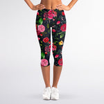 Roses Floral Flower Pattern Print Women's Capri Leggings