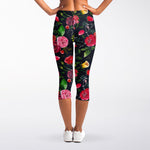 Roses Floral Flower Pattern Print Women's Capri Leggings