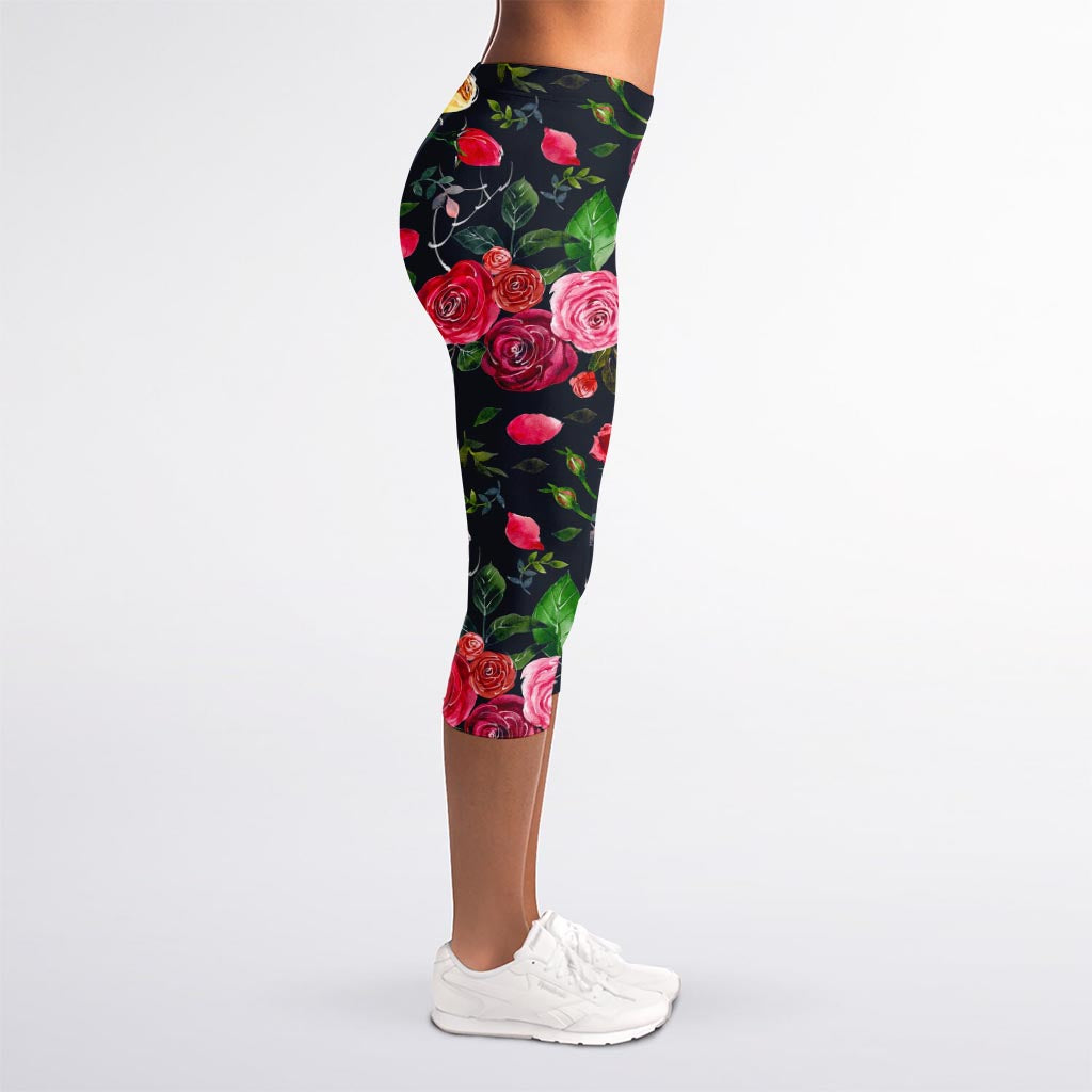 Roses Floral Flower Pattern Print Women's Capri Leggings