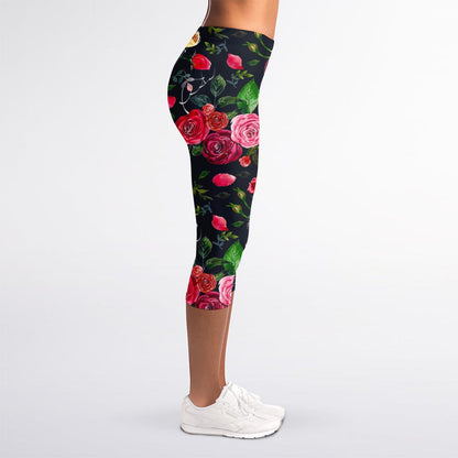 Roses Floral Flower Pattern Print Women's Capri Leggings