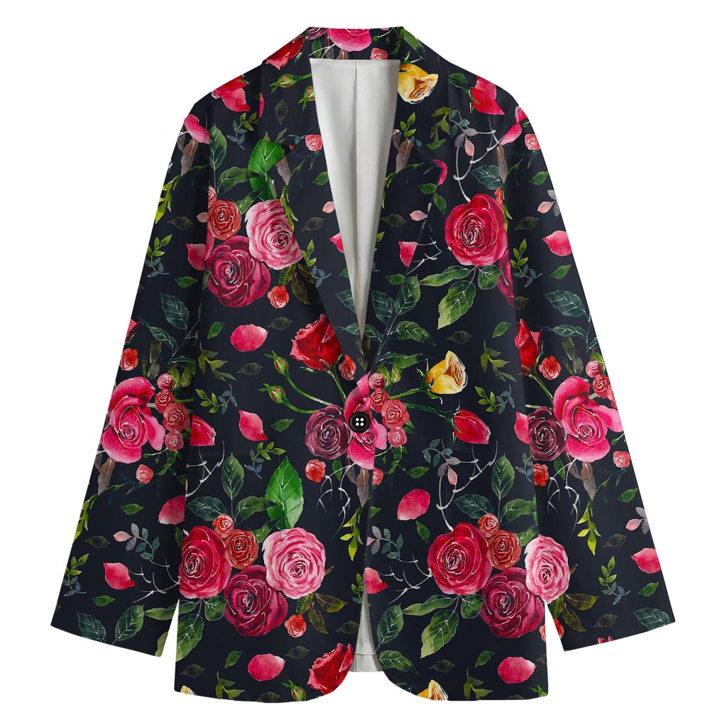 Roses Floral Flower Pattern Print Women's Cotton Blazer