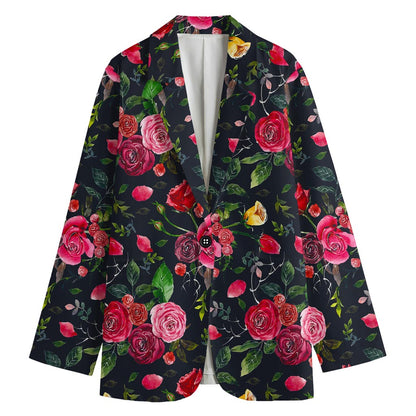 Roses Floral Flower Pattern Print Women's Cotton Blazer