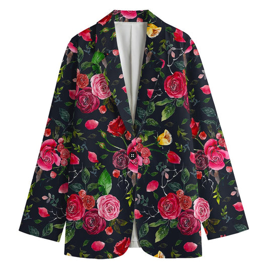 Roses Floral Flower Pattern Print Women's Cotton Blazer