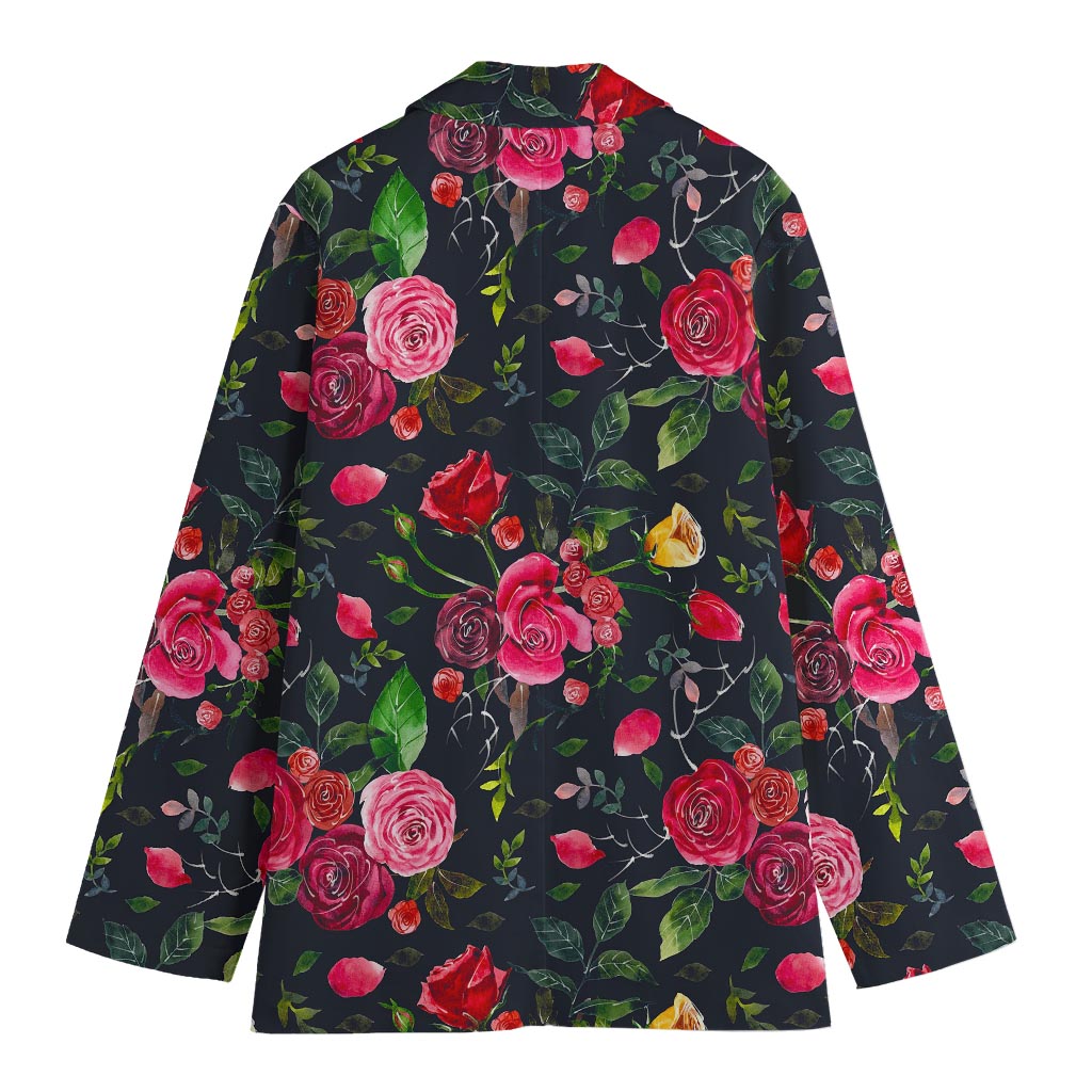 Roses Floral Flower Pattern Print Women's Cotton Blazer