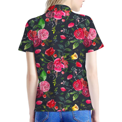 Roses Floral Flower Pattern Print Women's Polo Shirt