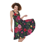 Roses Floral Flower Pattern Print Women's Sleeveless Dress