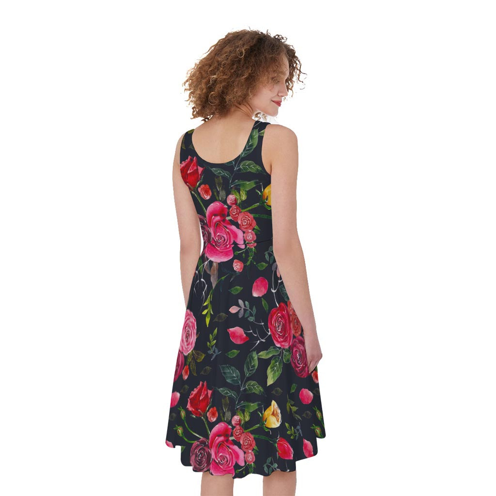 Roses Floral Flower Pattern Print Women's Sleeveless Dress