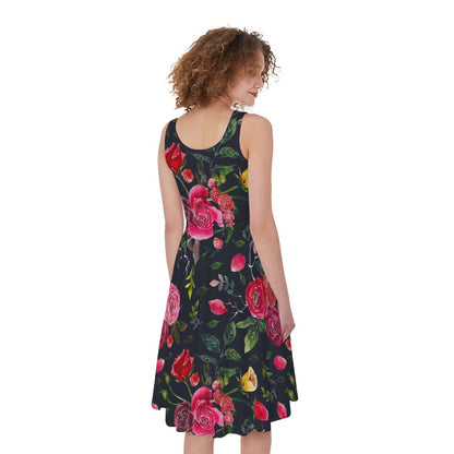 Roses Floral Flower Pattern Print Women's Sleeveless Dress