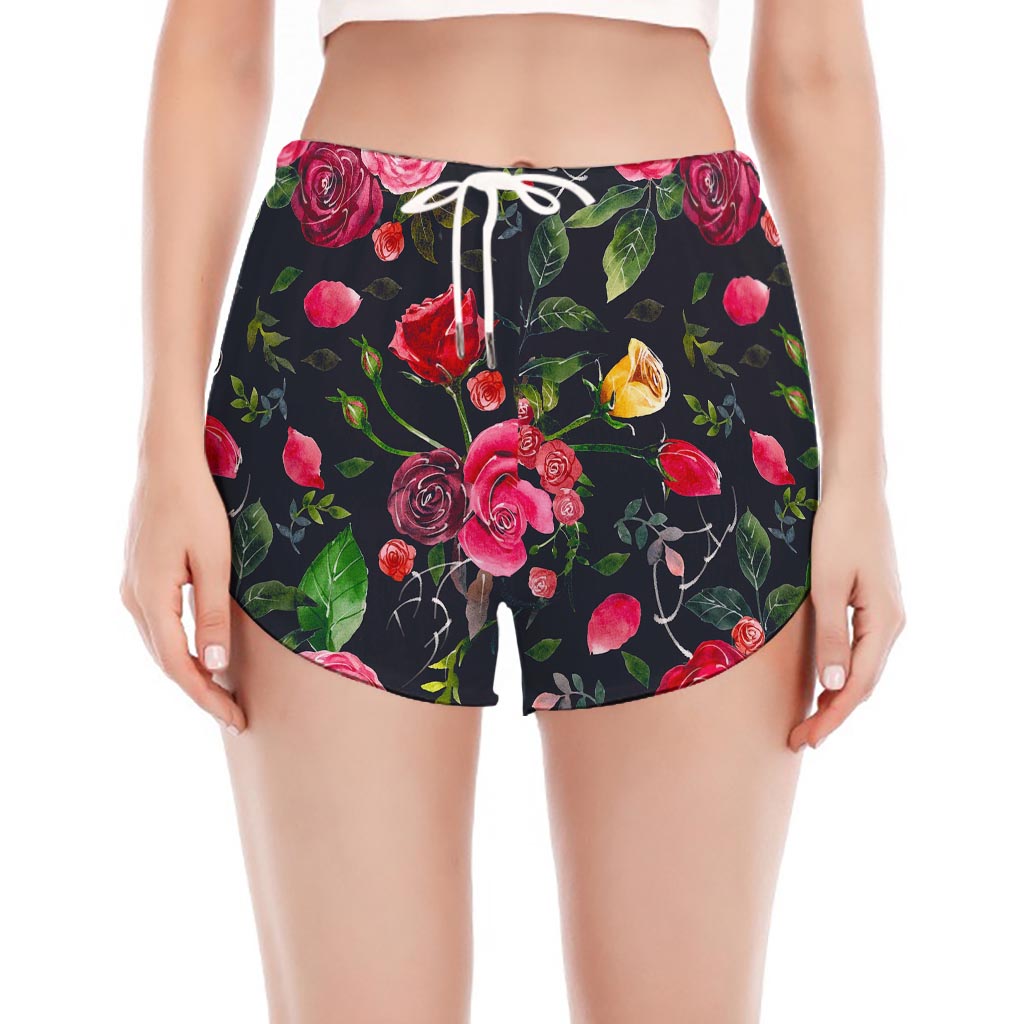 Roses Floral Flower Pattern Print Women's Split Running Shorts