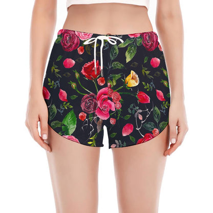 Roses Floral Flower Pattern Print Women's Split Running Shorts