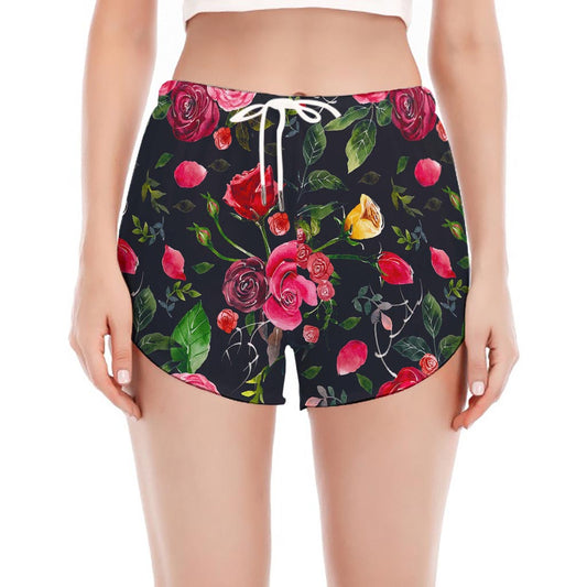 Roses Floral Flower Pattern Print Women's Split Running Shorts
