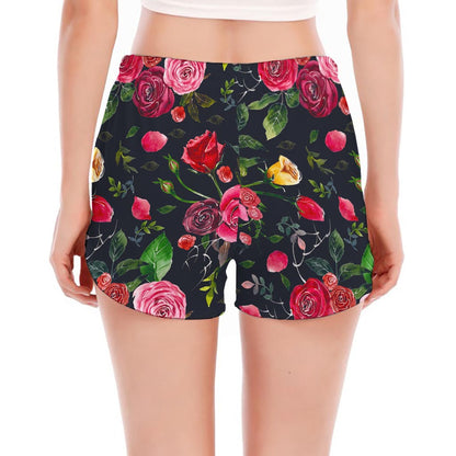 Roses Floral Flower Pattern Print Women's Split Running Shorts